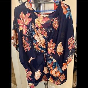 NWOT sheer floral twist-front blouse size XL